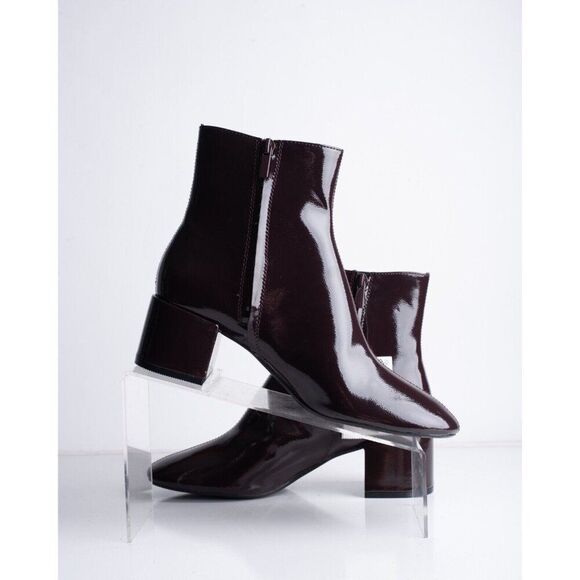 Zara Womens Ankle Boots Faux Patent US 8 EU 39 Round toe Burgundy 3129/410 NWT - Picture 3 of 8